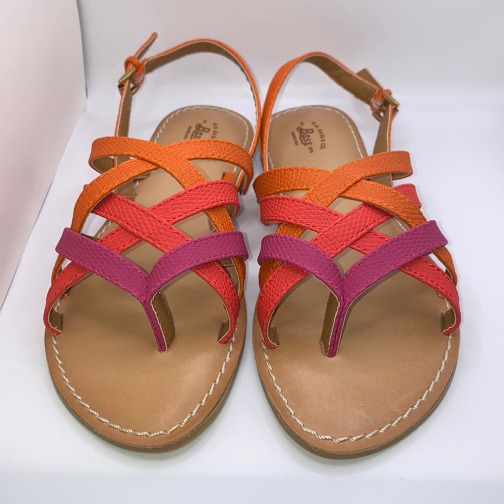 G.H. Bass Tess Pink Multi Flats Strap/Buckle Thong Ankle Sandals Size 7.5 M